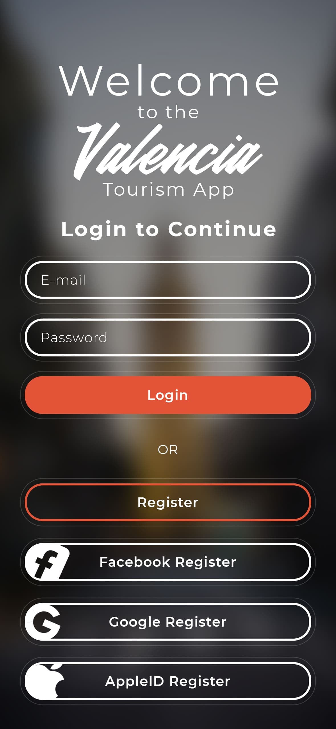 Valencia App - Login Screen